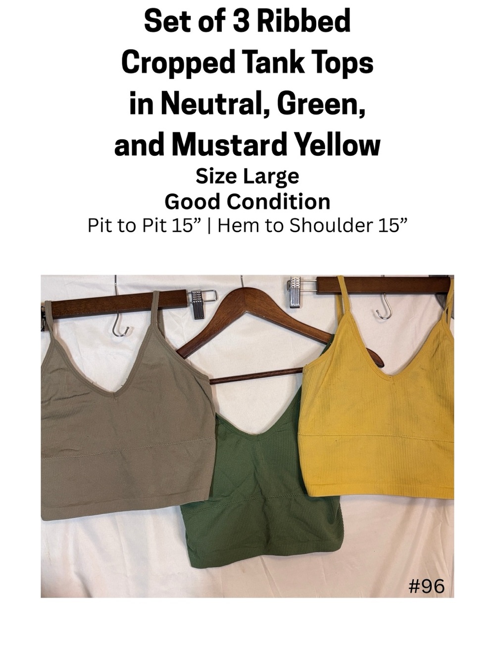 3 Pack Ribbed Cropped V-Neck Tank Tops Beige Olive Mustard Size Large